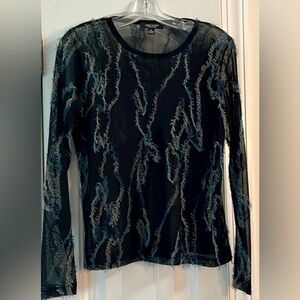 Karen Kane vintage sheer L/S misses top. Black w/color. Sacrifice at cur price.